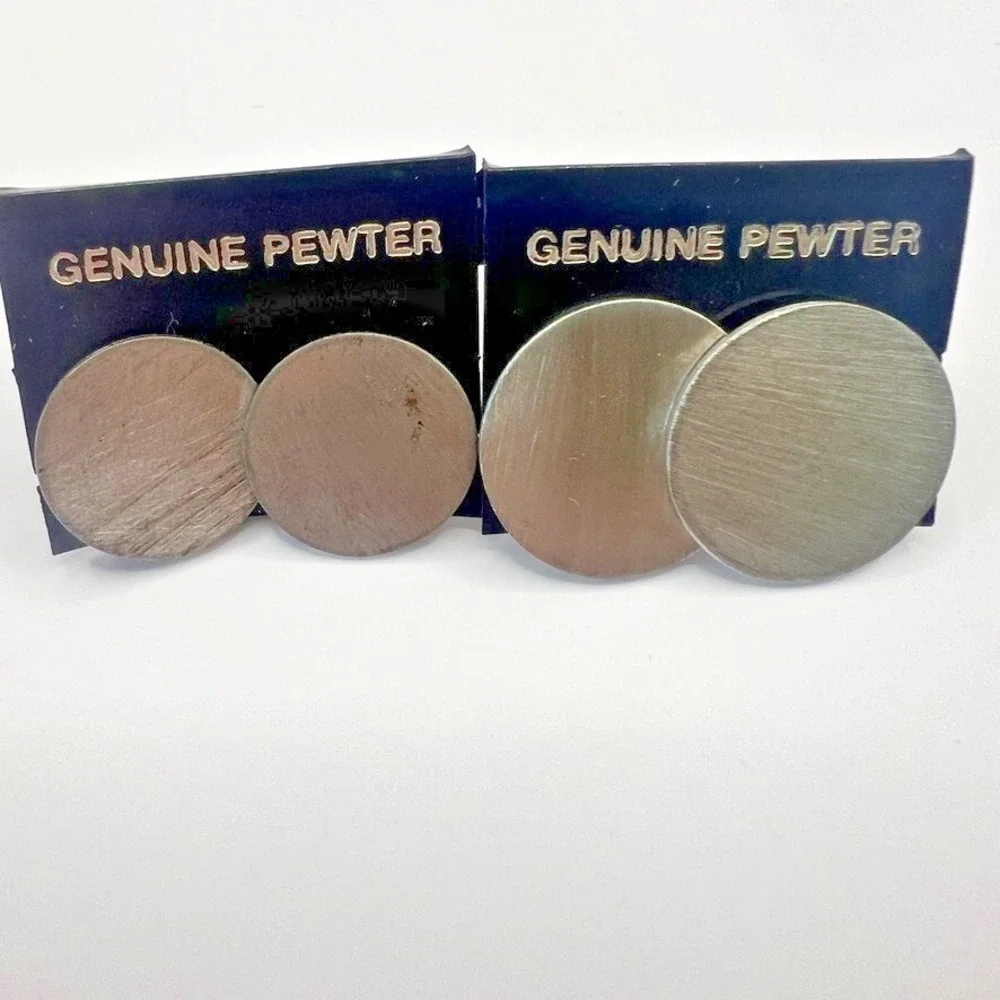 Vintage NOS Pewter Stud Earrings Set of 2 Pairs – Round Minimalist Deadstock New - Picture 3 of 8